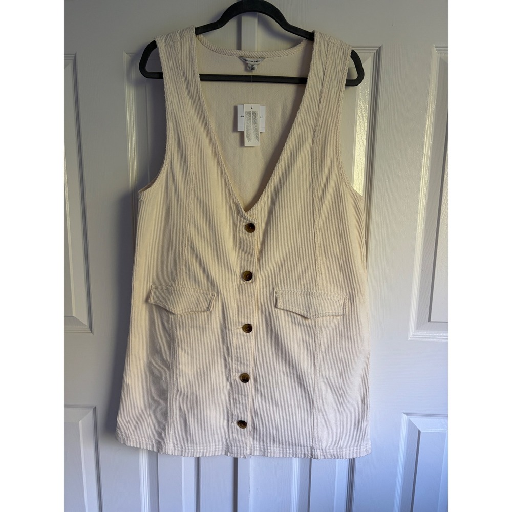 American Eagle Corduroy Jumper Dress L Cream Button Front Preppy CottageCore
